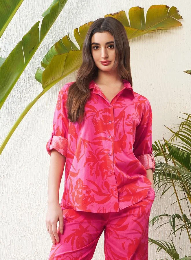 SASSAFRAS Sassafras Floral Print Shirt with Roll Up Sleeves