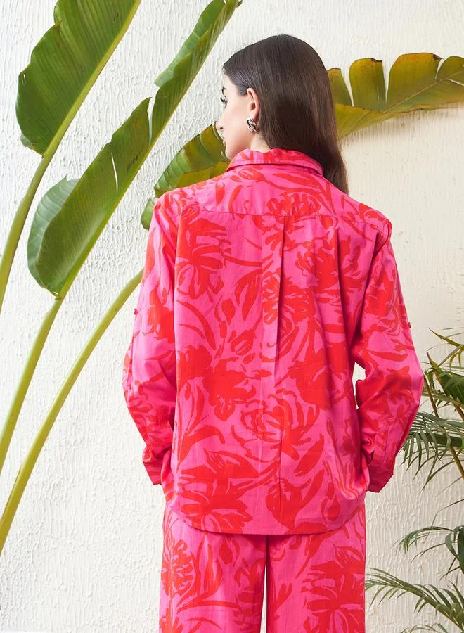 SASSAFRAS Sassafras Floral Print Shirt with Roll Up Sleeves