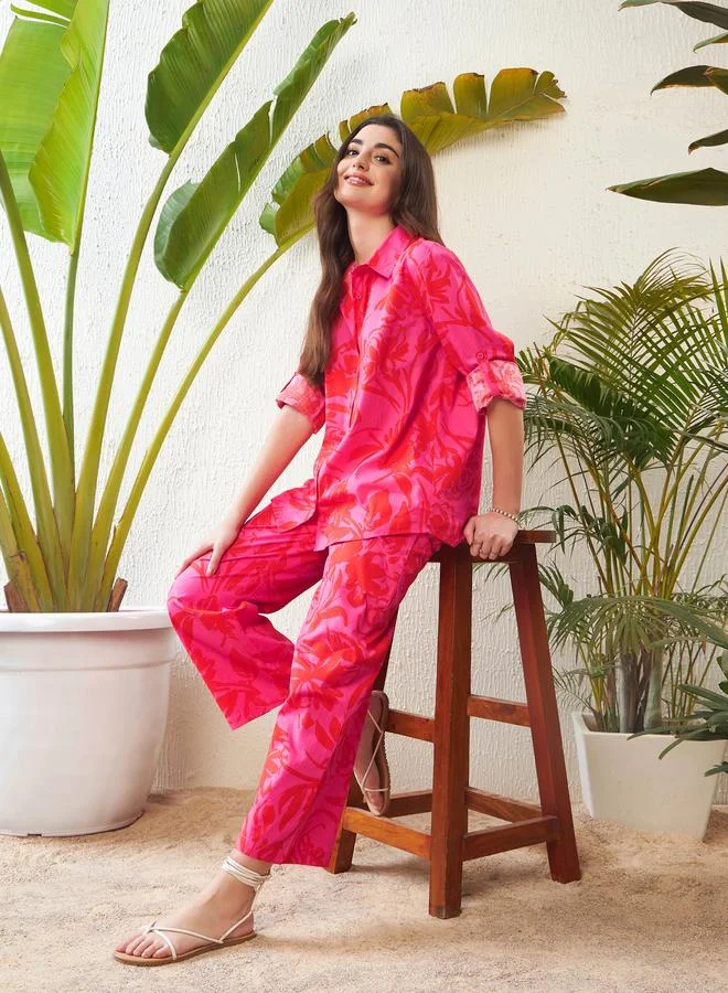 SASSAFRAS Sassafras Floral Print Shirt with Roll Up Sleeves