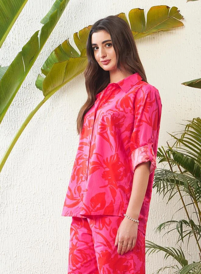 SASSAFRAS Sassafras Floral Print Shirt with Roll Up Sleeves
