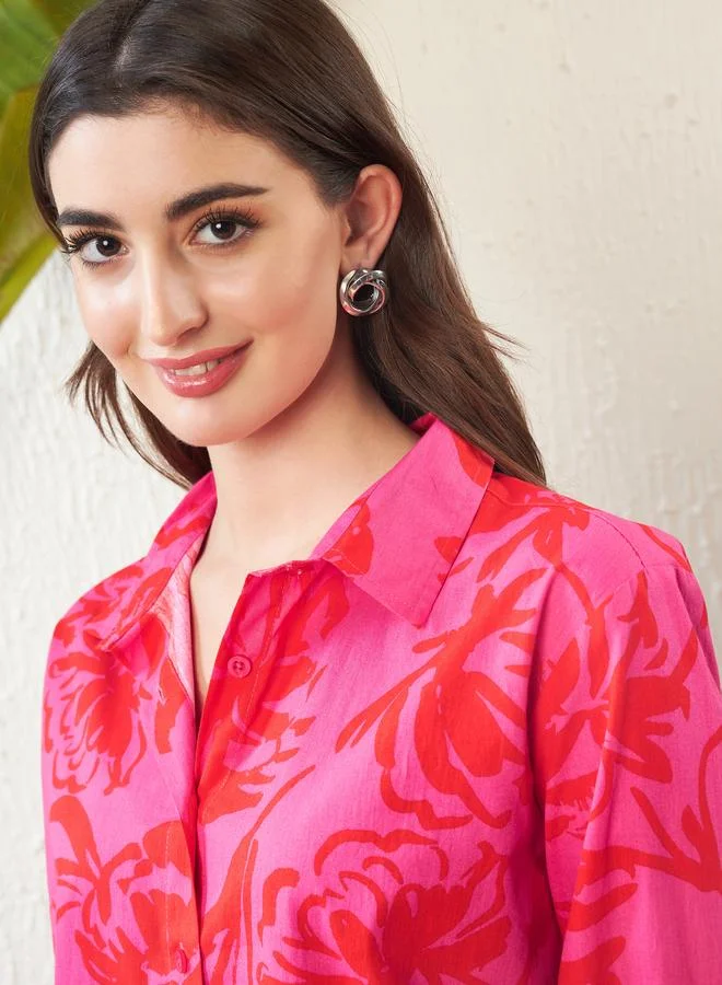 SASSAFRAS Sassafras Floral Print Shirt with Roll Up Sleeves