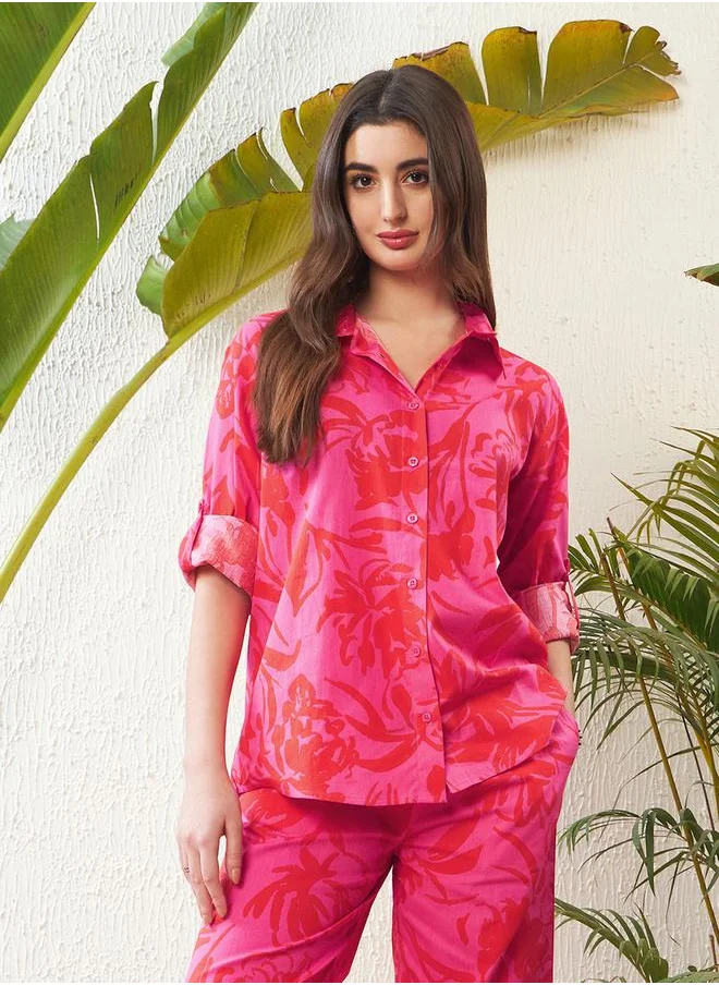 ساسافراس Floral Print Shirt with Roll Up Sleeves by Styli