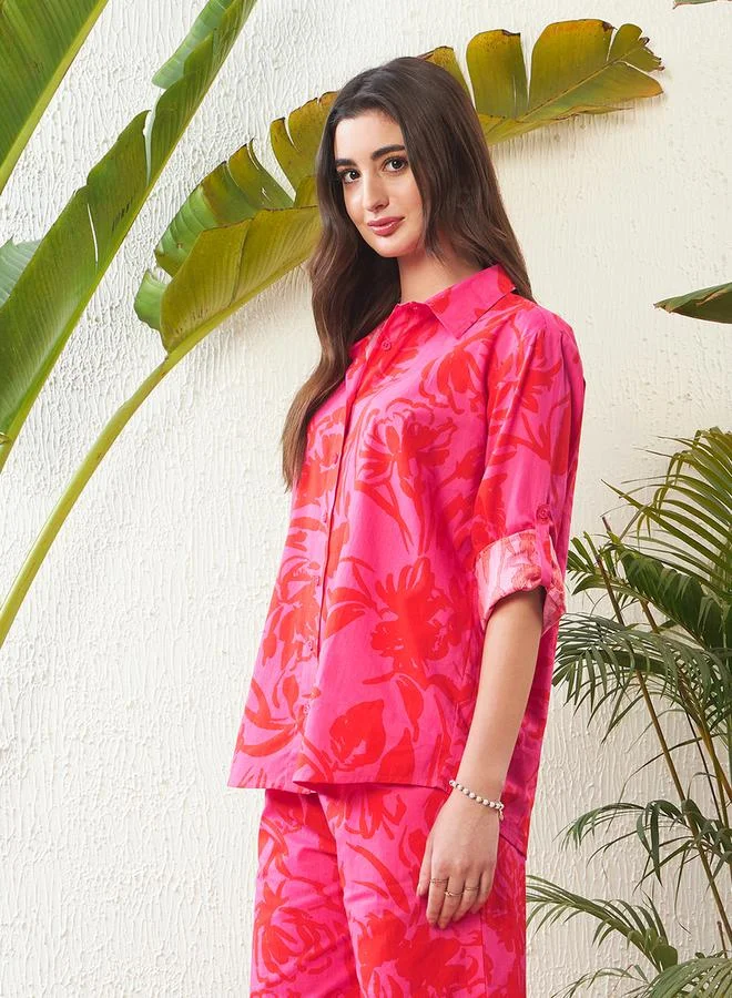 ساسافراس Floral Print Shirt with Roll Up Sleeves by Styli