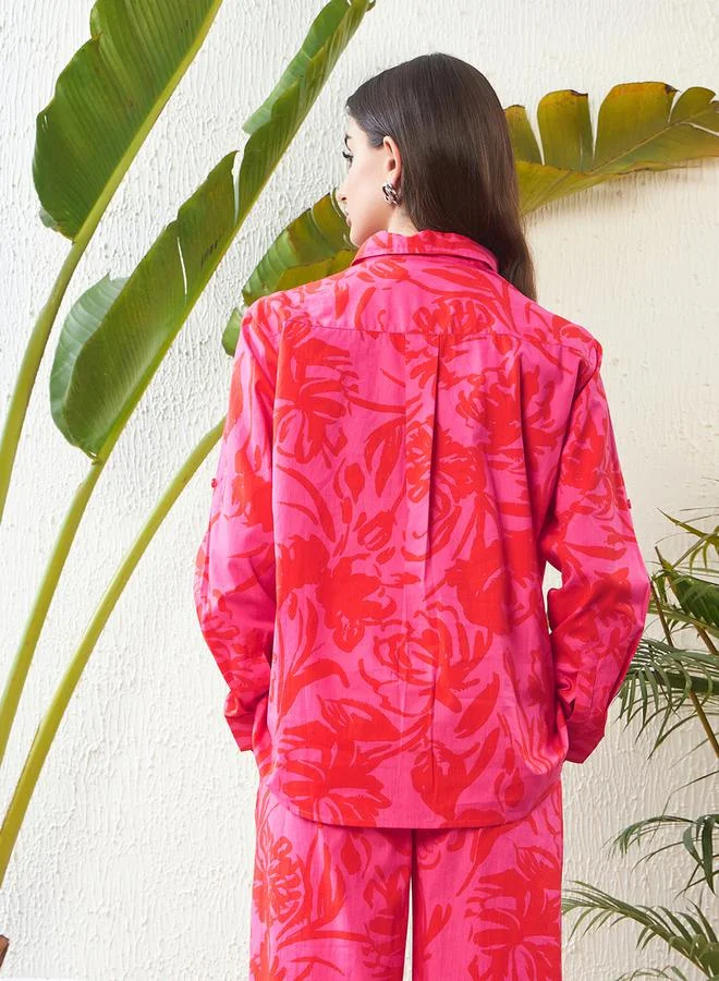 ساسافراس Floral Print Shirt with Roll Up Sleeves by Styli