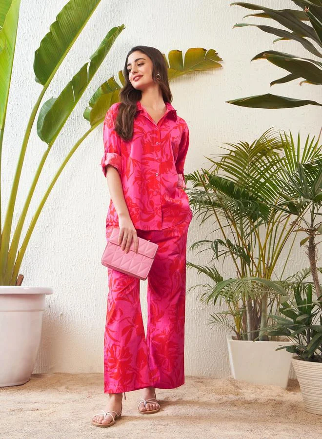 ساسافراس Floral Print Shirt with Roll Up Sleeves by Styli