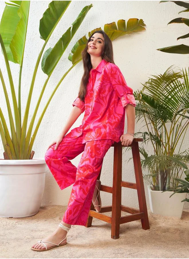 ساسافراس Floral Print Shirt with Roll Up Sleeves by Styli