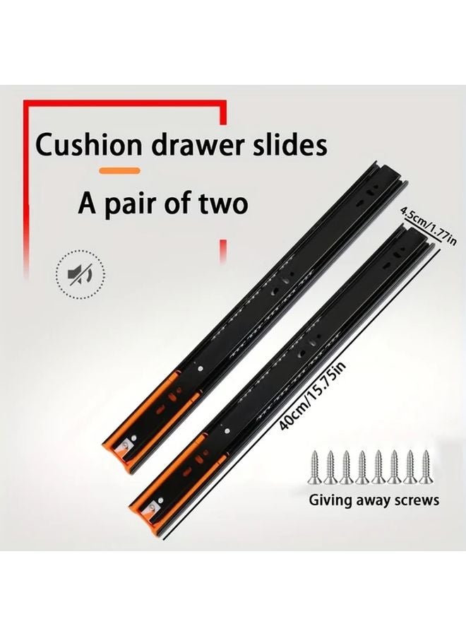 Black Steel Buffer Drawer Slides 2 Piece Set 40 cm Full Extension High Load Bearing - Image 1