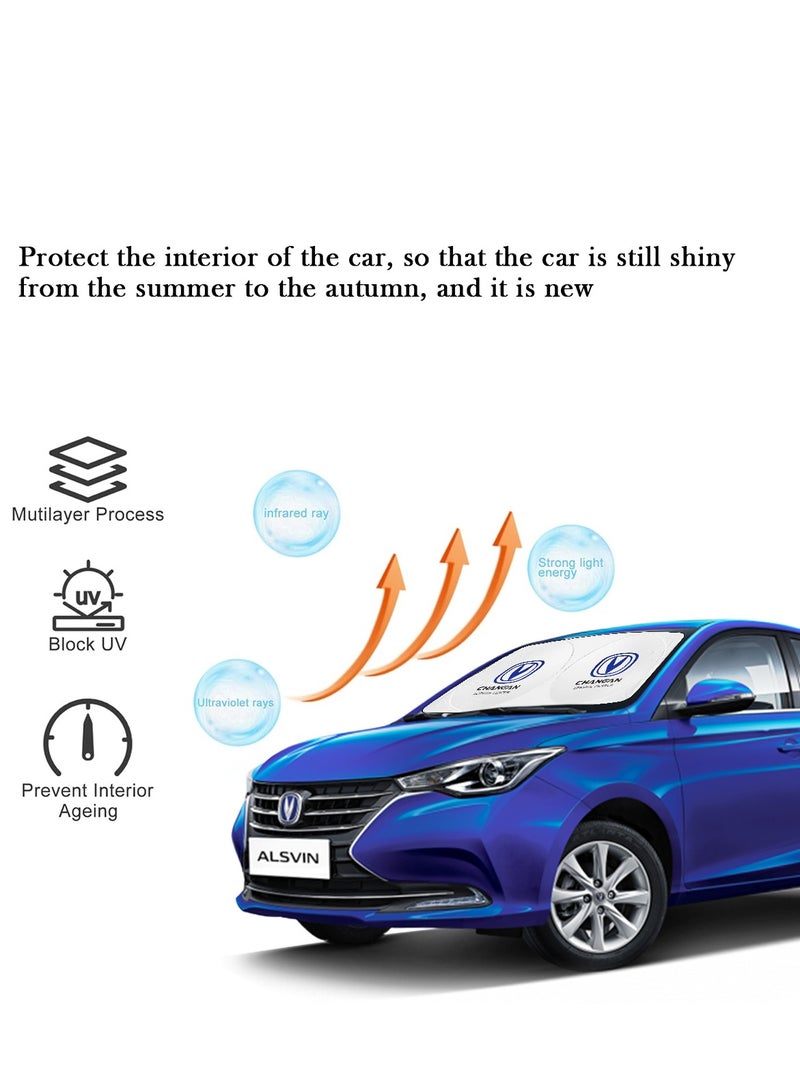 تشانجان واقي شمس أصلي قابل للطي للزجاج الأمامي لسيارات شانجان (Changan)، مقاس 150 × 75 سم، عاكس للأشعة فوق البنفسجية وعازل للحرارة، لحماية لوحة القيادة والمقصورة الداخلية. - Image 5