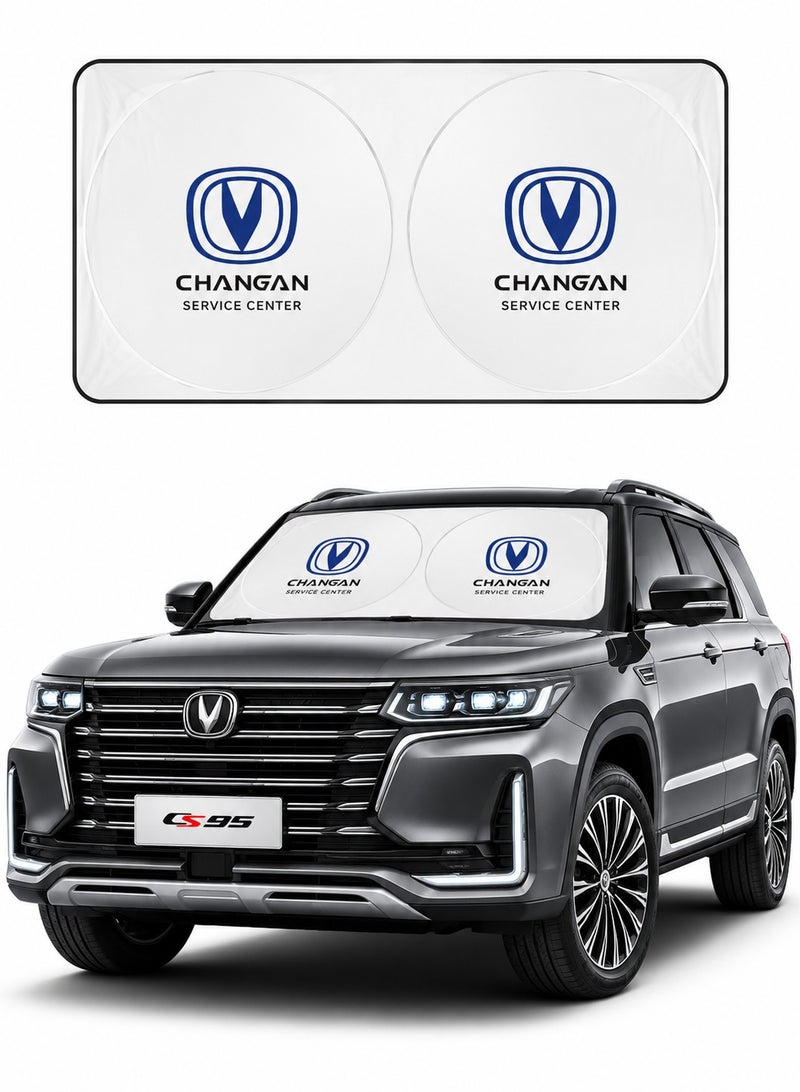 تشانجان واقي شمس أصلي قابل للطي للزجاج الأمامي لسيارات شانجان (Changan)، مقاس 150 × 75 سم، عاكس للأشعة فوق البنفسجية وعازل للحرارة، لحماية لوحة القيادة والمقصورة الداخلية. - Image 1