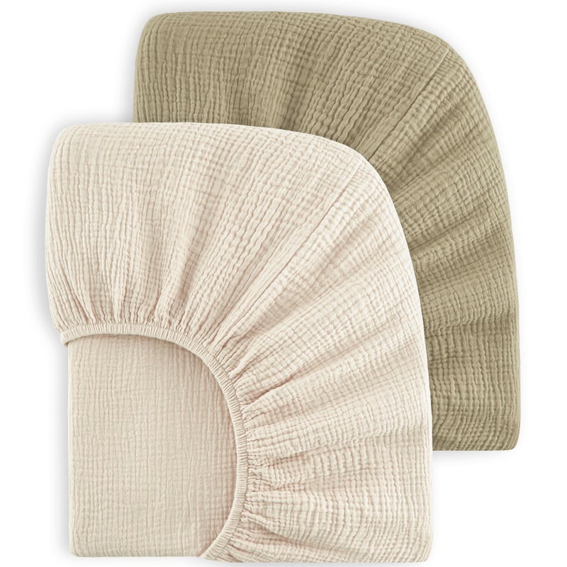 Bearmoss Muslin Crib Sheets 100 Cotton Baby Crib Sheets Fitted for Standard Crib Mattress Toddler Bed Mattress 52x28 Soft Breathable Crib Sheet Neutral for Boys Girls 2 Pack Oat Latte