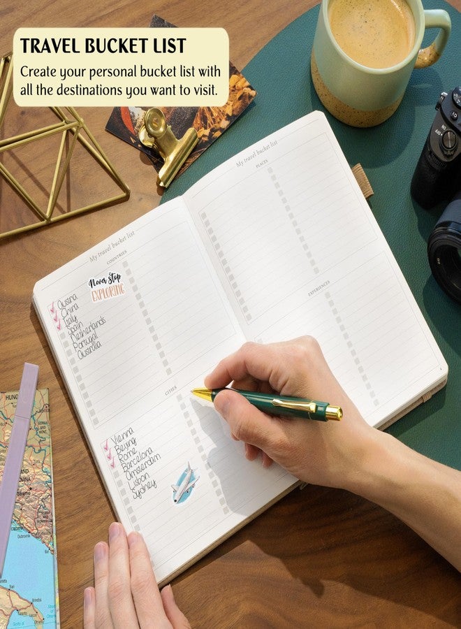 Legend Planner دفتر رحلات ليجند العتيق - مذكرات سفر وألبوم صور للرجال والنساء والعائلة مع قائمة أمنيات - مستلزمات العطلات (بني) - Image 5