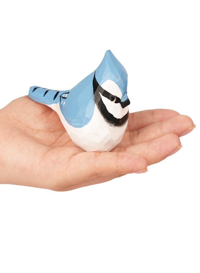 VIPbuy Handmade Wood Carvings Bird Figurines , Hand Carved Painted Wooden Bird Ornaments Crafts Home Office Desktop Decor Gifts (Blue Jay) - Image 4