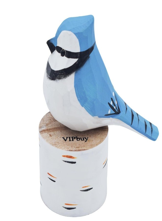 VIPbuy Handmade Wood Carvings Bird Figurines , Hand Carved Painted Wooden Bird Ornaments Crafts Home Office Desktop Decor Gifts (Blue Jay) - Image 2