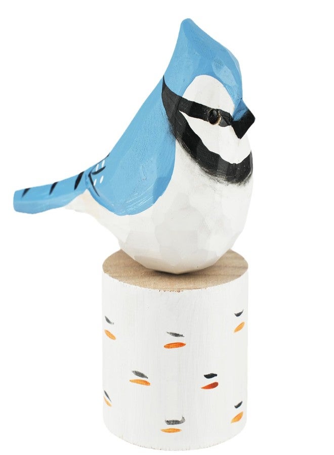 VIPbuy Handmade Wood Carvings Bird Figurines , Hand Carved Painted Wooden Bird Ornaments Crafts Home Office Desktop Decor Gifts (Blue Jay) - Image 1