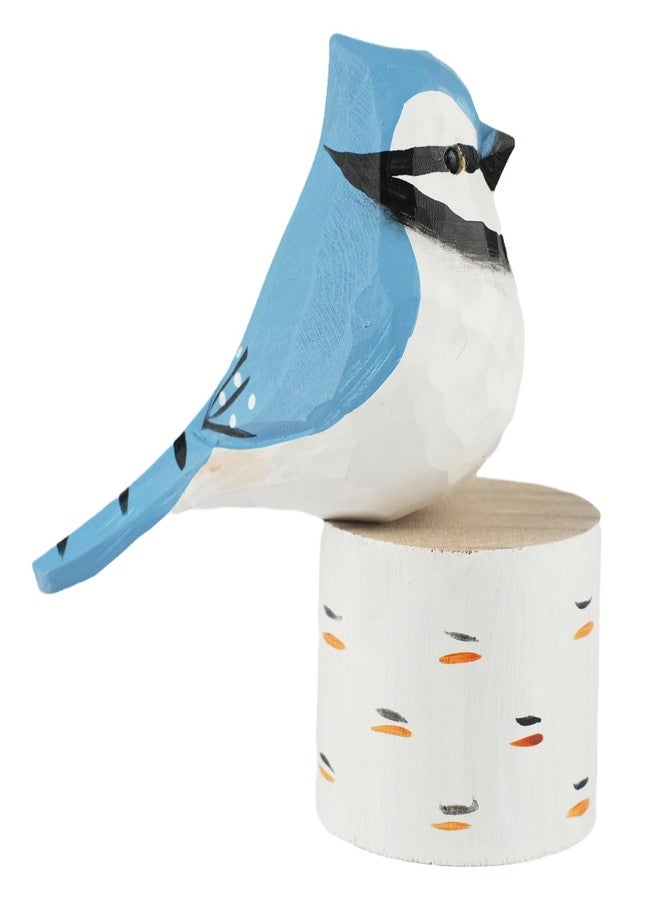 VIPbuy Handmade Wood Carvings Bird Figurines , Hand Carved Painted Wooden Bird Ornaments Crafts Home Office Desktop Decor Gifts (Blue Jay) - Image 3