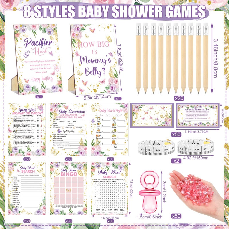Sherr 424 Pcs Butterfly Baby Shower Pacifier Hunt Game Include Hunt Sign and 50 Acrylic Pacifiers Bingo Price Guess How Is Big Search for Baby Shower Game Decoration Gifts Gender Reveal Party Decor - Image 3