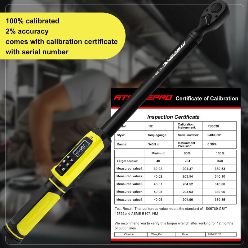 ATsafepro Digital Torque Wrench-1/2-Inch Drive & 5.1-340Nm (3.8-250.8 ft-lb), Heavy Duty Torque Wrench with Buzzer, 5 Units, Â±2% Accuracy for Trucks & Machinery - Image 2