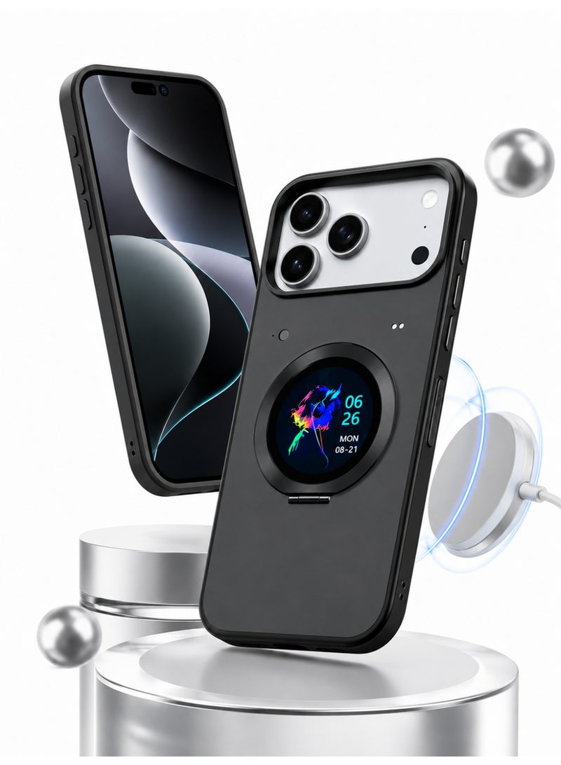 Black Smart Display Phone Case for iPhone 17 Pro Max, Magnetic Protective Cover with 1.52" Touch Screen, MagSafe Compatible, Bluetooth Connectivity, 550mAh Battery, Camera Preview & Smart Notifications - Image 1
