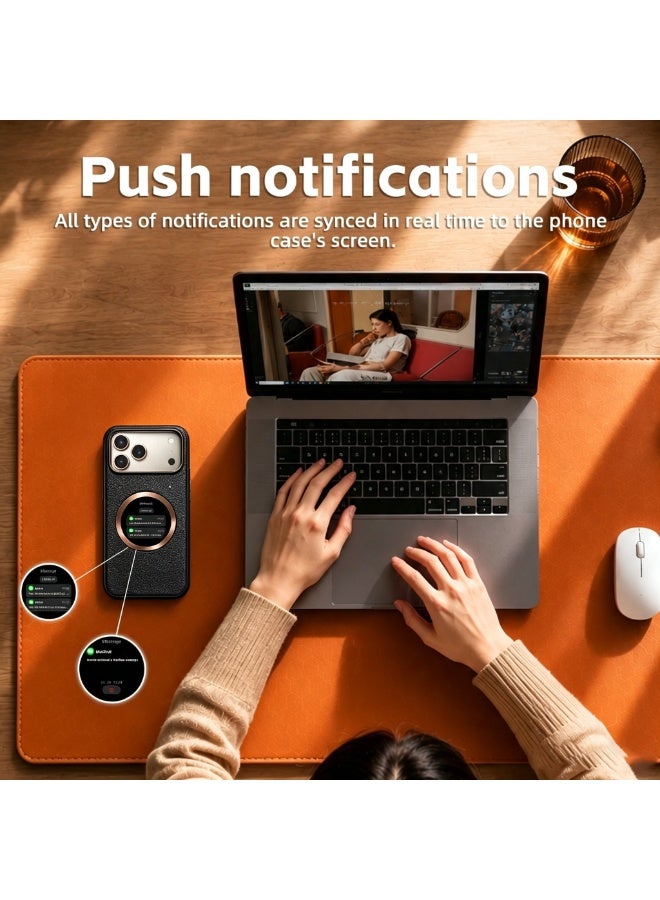 Black Smart Display Phone Case for iPhone 17 Pro Max, Magnetic Protective Cover with 1.52" Touch Screen, MagSafe Compatible, Bluetooth Connectivity, 550mAh Battery, Camera Preview & Smart Notifications - Image 2