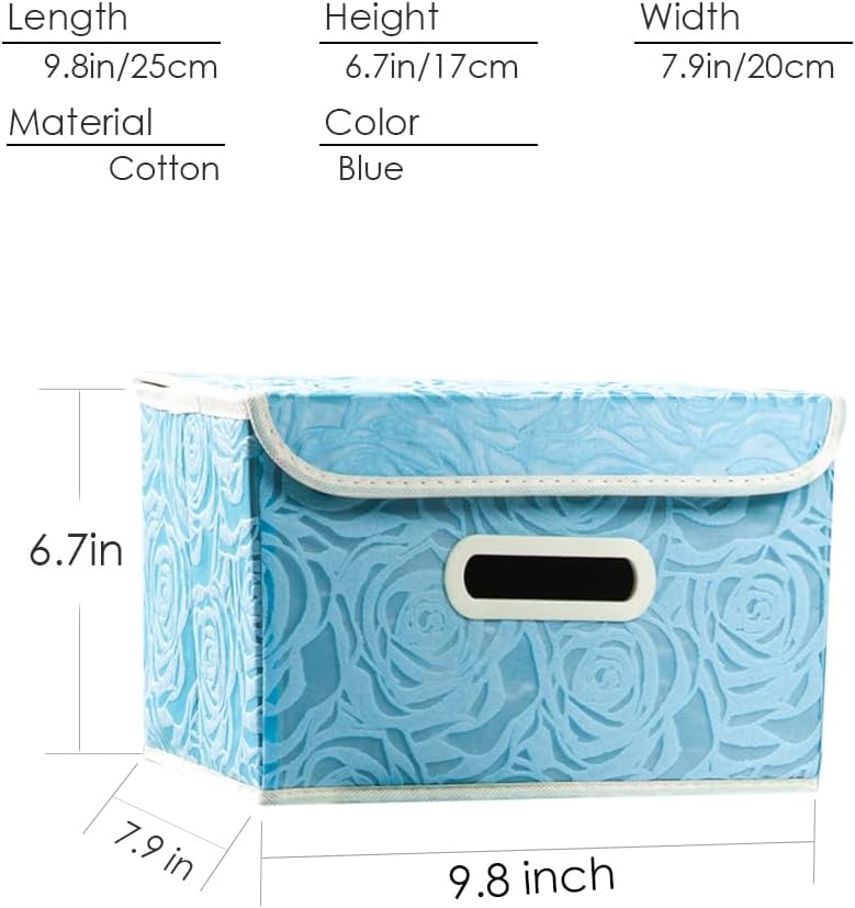 PRANDOM Collapsible Storage Boxes with Lids [5-Pack] Fabric Decorative Storage Bins Cubes Organizer Containers Baskets with Cover Handles Divider for Bedroom Closet Living Room Blue 9.8x7.9x6.7 Inch - Image 2