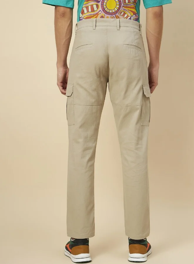 HIGH STAR Men's Beige Relaxed Fit Casual Trousers - Comfortable Everyday Wear