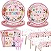Tevxj 98pcs Dog Birthday Party Decorations Puppy Tableware Set Plates Napkins Pink Dog Theme Tablecloth for Girl Birthday Lets Pawty Party Supplies Kit Pet Dogs Table Cover Dinnerware Paw Print Theme Favors - Image 4