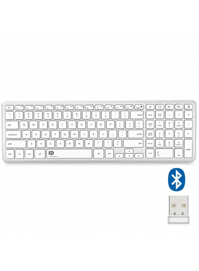 FD K602T Dual Mode Wireless 2.4G, Bluetooth Keyboard, Connect to 3 Devices, Rechargable Battery USB C Cable, Ultra Thin, Multimedia keys - Image 1
