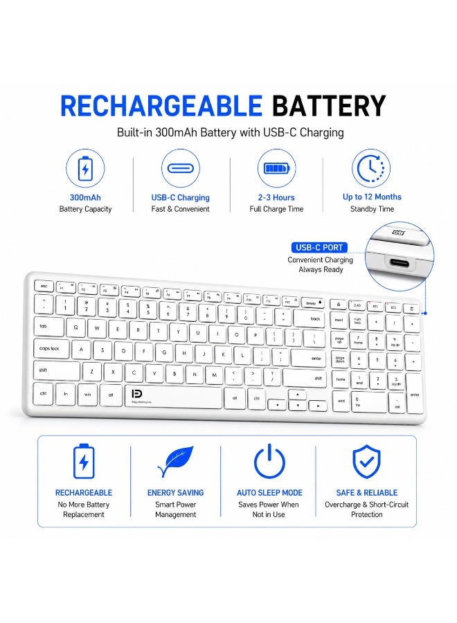 FD K602T Dual Mode Wireless 2.4G, Bluetooth Keyboard, Connect to 3 Devices, Rechargable Battery USB C Cable, Ultra Thin, Multimedia keys - Image 5