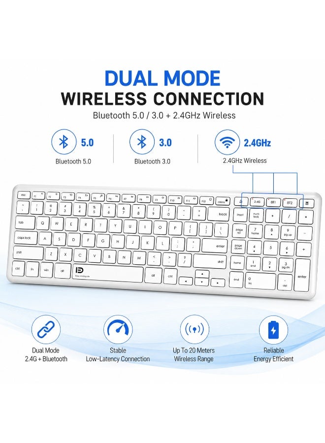 FD K602T Dual Mode Wireless 2.4G, Bluetooth Keyboard, Connect to 3 Devices, Rechargable Battery USB C Cable, Ultra Thin, Multimedia keys - Image 3
