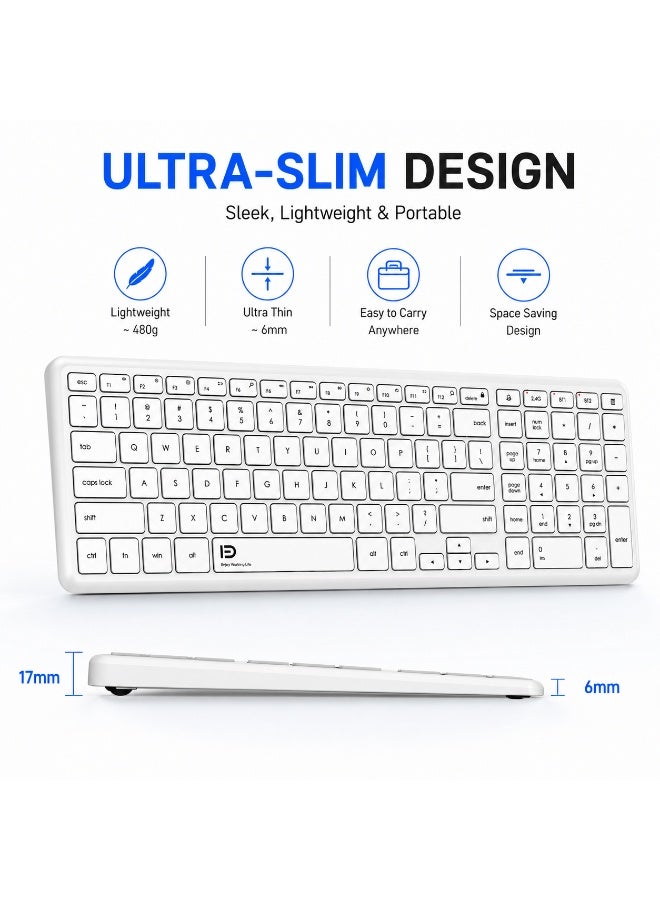 FD K602T Dual Mode Wireless 2.4G, Bluetooth Keyboard, Connect to 3 Devices, Rechargable Battery USB C Cable, Ultra Thin, Multimedia keys - Image 4