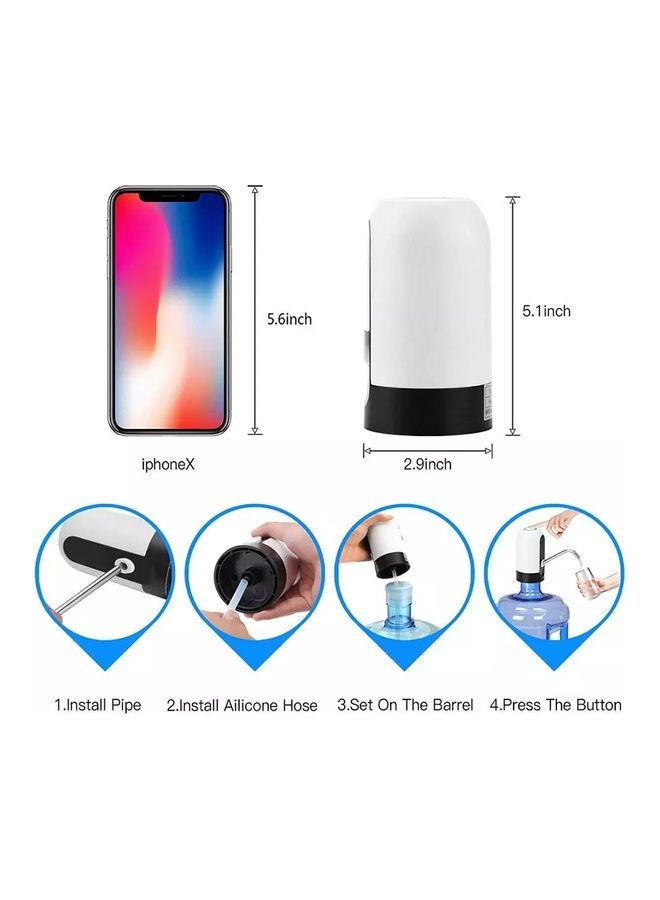 موزع مياه أوتوماتيكي محمول يعمل بالضخ الكهربائي مزود بمنفذ USB للشحن أبيض/أسود 7x12x7سم - Image 3
