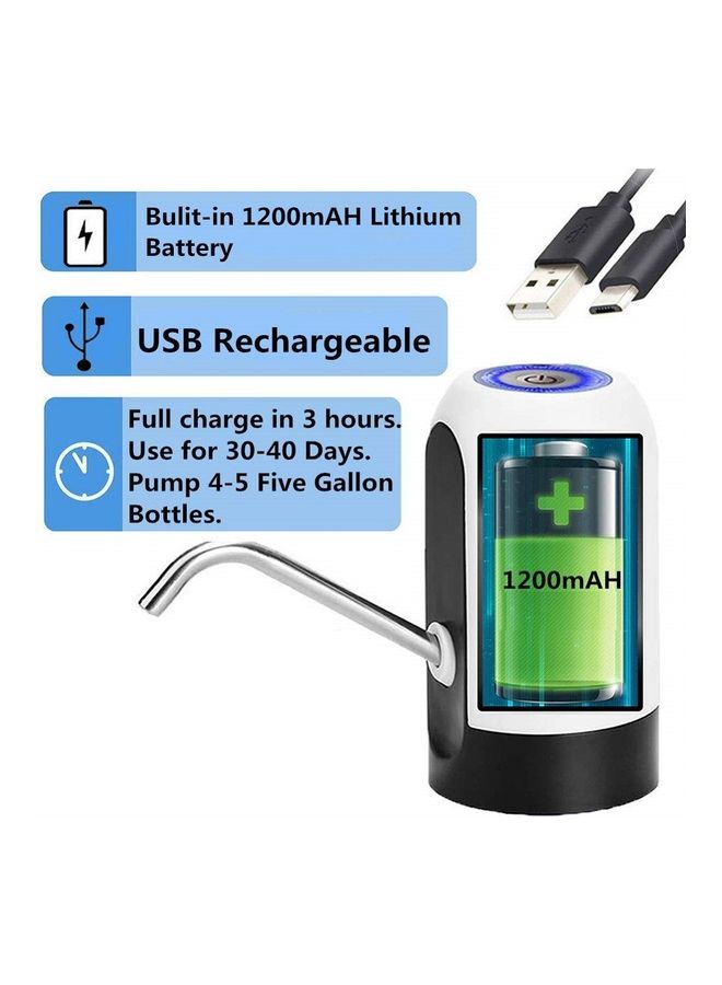 موزع مياه أوتوماتيكي محمول يعمل بالضخ الكهربائي مزود بمنفذ USB للشحن أبيض/أسود 7x12x7سم - Image 5