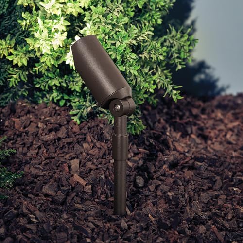 Kichler 6" Mini Outdoor Accent Light in Textured Architectural Bronze, 12V LED Adjustable Spotlight, (6" L x 2.5" H), 15384AZT,Brown - Image 4