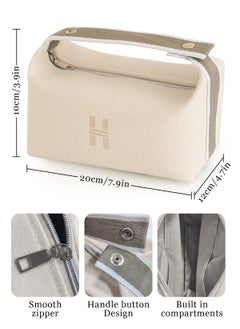 URbazaar Makeup Bag Travel Toiletry Bag, Small Cosmetic Bag Portable Travel Makeup Bag with Handle, Fashion Canvas Makeup Organizer Bag Water Resistant for Women and Girls (Beige)  - Image 2