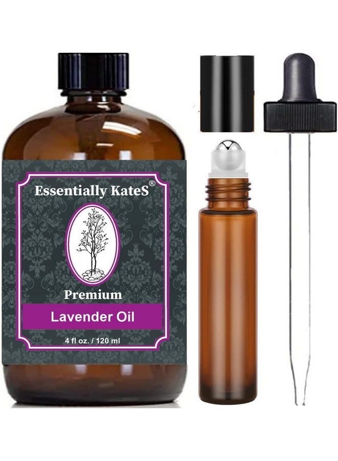 Essentially KateS Lavender Oil 4 Fl Oz 100% Pure And Natural Therapeutic Grade With Glass Dropper And Rollon Bottle - Image 1