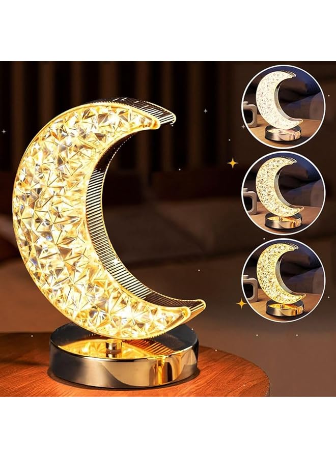The Bros Eid Ramadan Moon Lamp,Mubarak Romantic Moon Night Light Decorations with 3 Colors,Rechargeable Touch Dimmable Crystal Light Ornaments Eid al-Fitr Night Lights for Bedroom,Party,Festival-Moon - Image 1