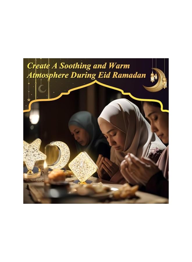The Bros Eid Ramadan Moon Lamp,Mubarak Romantic Moon Night Light Decorations with 3 Colors,Rechargeable Touch Dimmable Crystal Light Ornaments Eid al-Fitr Night Lights for Bedroom,Party,Festival-Moon - Image 4