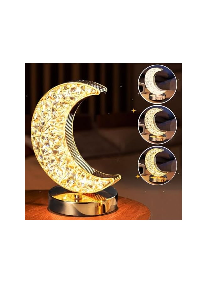 The Bros Eid Ramadan Moon Lamp,Mubarak Romantic Moon Night Light Decorations with 3 Colors,Rechargeable Touch Dimmable Crystal Light Ornaments Eid al-Fitr Night Lights for Bedroom,Party,Festival-Moon - Image 2