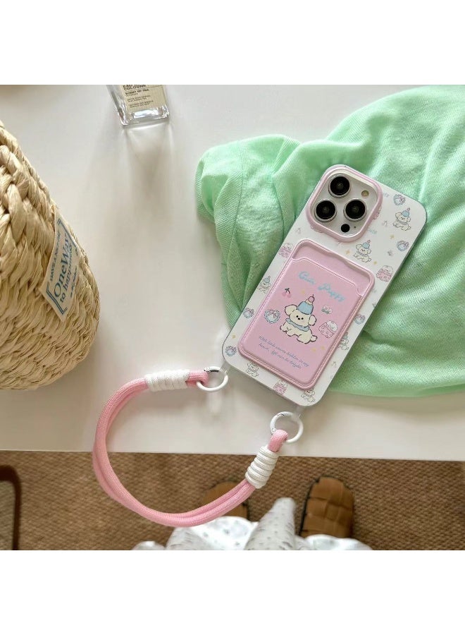 NIBEMINENT Cute Puppy Card Holder And Lanyard Protective TPU Case Cover For iPhone 17
