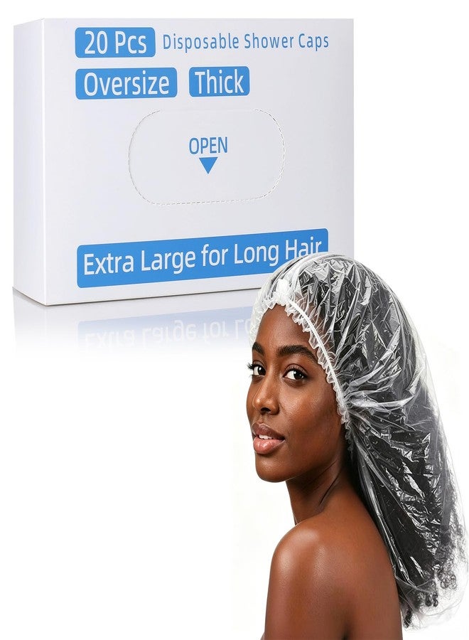 ONEYIM [20 Pcs] Extra Large Disposable Shower Caps - Oversize & Jumbo Plastic Shower Caps for Voluminous Hair, Long Thick Curly Hair, XXL - Image 1
