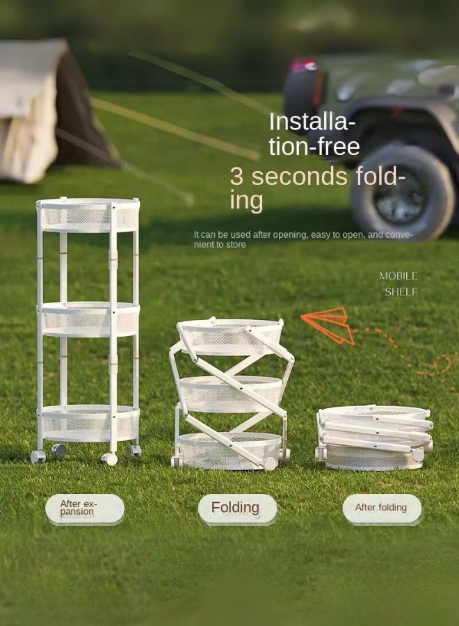 شي ون عربة تخزين متعددة الطبقات قابلة للطي بعجلات للمطبخ والخضروات والفواكه ابيض - Image 4