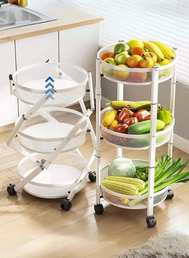 شي ون عربة تخزين متعددة الطبقات قابلة للطي بعجلات للمطبخ والخضروات والفواكه ابيض - Image 1