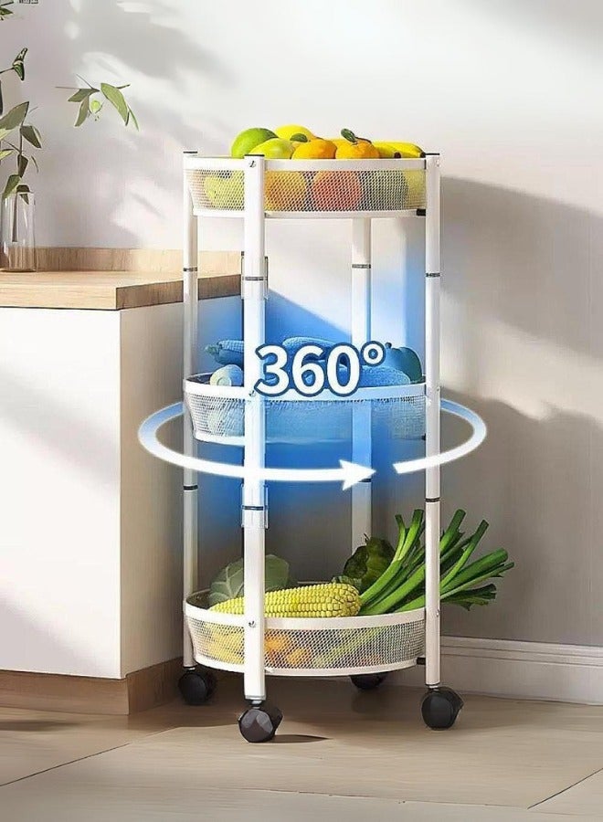 شي ون عربة تخزين متعددة الطبقات قابلة للطي بعجلات للمطبخ والخضروات والفواكه ابيض - Image 3