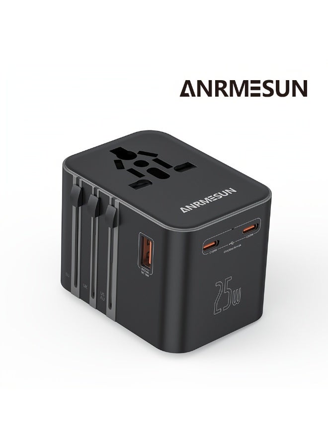 ANRMESUN AS-251C 25W GaN PD Fast Charging Adapter with 2 USB-C + 1 USB-A Port, Multi-Port Wall Charger for Phone, Tablet and USB Devices - Image 1
