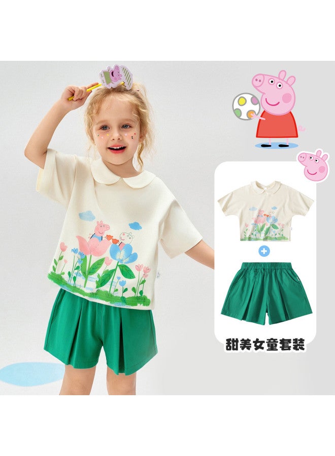 Peppa Pig طقم بيبا بيغ الصيفي الخفيف بأكمام قصيرة للأطفال، ملابس كرتونية - Image 2