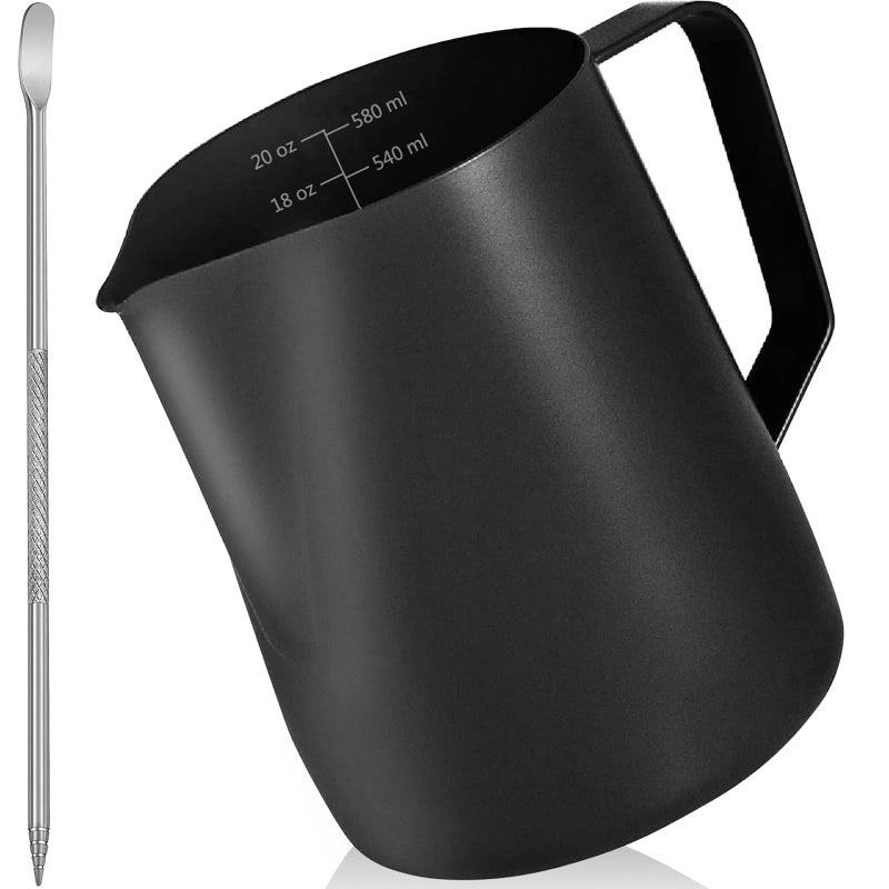TooCust TooCust Milk Frothing Pitcher 20 OZ600ML With NonStick Coating Stainless Steel Espresso Steaming Cup for Coffee Latte Art Metal Frother With Art Pen  Black 