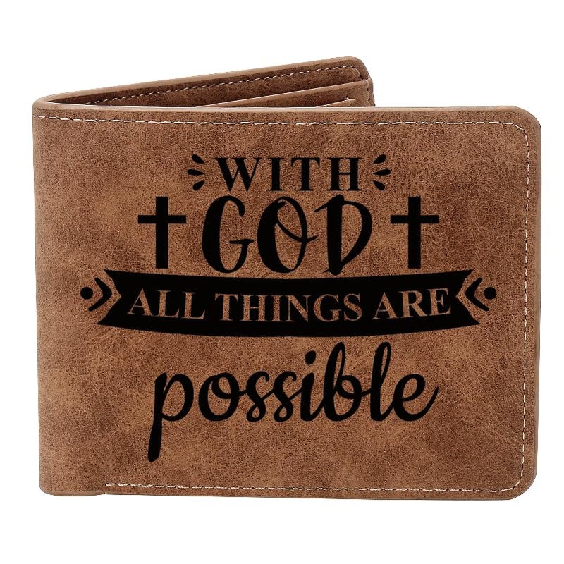 THTCSQ Christian Gifts Leather Wallet With God All Things are Possible Leather Wallet Bible Verse Faith Religious Christian for Women Men (With God) - Image 1