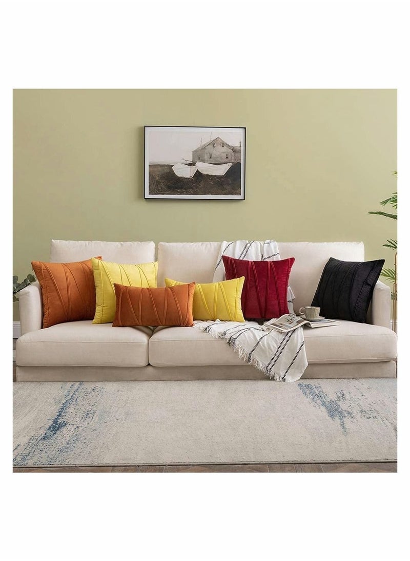 Y&D Pack of 2 Fall Decorative Velvet Throw Pillow Covers Modern Striped Solid Cushion Rectangle Soft Cozy for Bed Sofa Couch Car Living Room (12x20 inch / 30x50 cm Lemon Yellow)  - Image 3