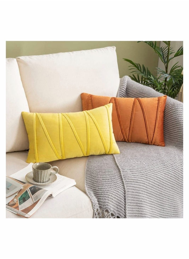 Y&D Pack of 2 Fall Decorative Velvet Throw Pillow Covers Modern Striped Solid Cushion Rectangle Soft Cozy for Bed Sofa Couch Car Living Room (12x20 inch / 30x50 cm Lemon Yellow)  - Image 5