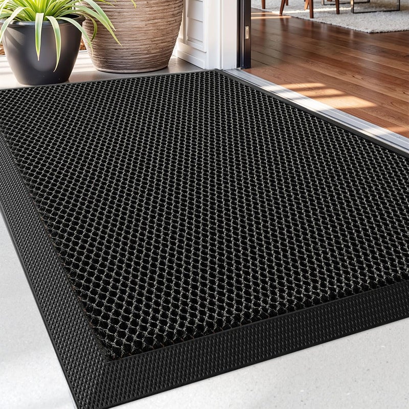 DEXI Front Door Mat Outside Entrance, 24x36 Welcome Entryway Doormat Mud Dirt Trapper, Heavy Duty Non Slip Entry Mats for Patio Garage Porch Home, Dark Grey - Image 1